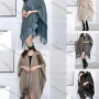 Wholesale Women's Casual Open Front Side Pompom Tie Scarf Hem Plain Shawl preview