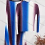 Wholesale Women's Casual Ombre Print Long Sleeve Maxi Pleated Skirt Suit preview