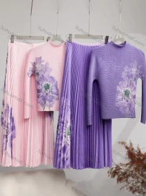 Wholesale Women's Casual Floral Print Long Sleeve Maxi Pleated Skirt 2 Piece Set, LIUHUA CLOTHING WHOLESALE