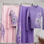 Wholesale Women's Casual Floral Print Long Sleeve Maxi Pleated Skirt 2 Piece Set preview