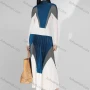 Wholesale Women's Fashion Colorblock Geometric Print Long Sleeve Maxi Pleated Skirt 2 Piece Set preview