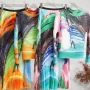 Wholesale Women's Casual Tropical Print Long Sleeve Maxi Pleated Skirt 2 Piece Set preview