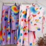 Wholesale Women's Casual Abstract Print Long Sleeve Maxi Pleated Skirt 2 Piece Set preview