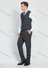Wholesale Men's Business Lapel One Button Plaid Print Suit Jacket With Waistcoat 3 Piece Set - Liuhuamall