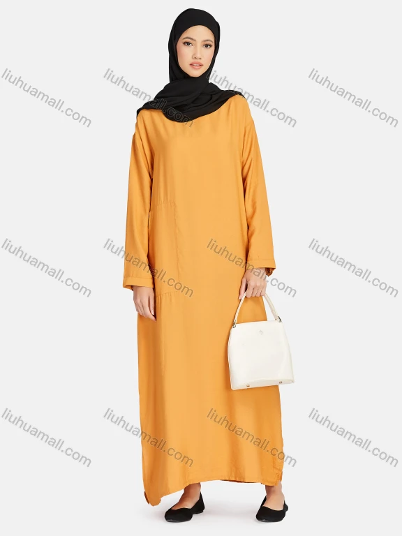 Wholesale Women's Vintage Islamic Muslim Long Sleeve Pockets Abaya Dress 1247#