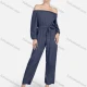 Wholesale Women's Plus Size Off Shoulder Casual Denim Jumpsuit With Belt Navy Clothing Wholesale Market Liuhua