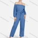 Wholesale Women's Plus Size Off Shoulder Casual Denim Jumpsuit With Belt Medium Blue Clothing Wholesale Market Liuhua