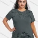 Wholesale Women's Elegant Round Neck Floral Sequin Embroidery Short Sleeve T-Shirt Dim Gray Clothing Wholesale Market Liuhua