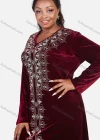 Wholesale Women's African Oversized Floral Modest Velvet Abaya Muslim Embroidery Long Sleeve Maxi Dress - Liuhuamall