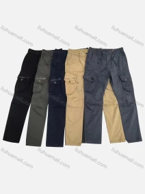 Wholesale Men's Casual Plain Flap Pockets Zip Decor Pleated Drawstring Cargo Pant AK7387#, LIUHUA CLOTHING WHOLESALE