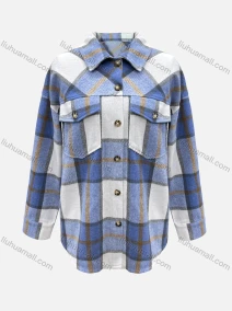 Wholesale Women's Casual Plaid Tartan Print Long Sleeve Flap Pockets Overshirt, LIUHUA CLOTHING WHOLESALE