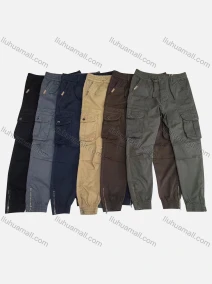 Wholesale Men's Casual Plain Flap Pockets Pleated Drawstring Cargo Pant AK7383#, LIUHUA CLOTHING WHOLESALE