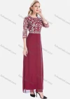 Wholesale Women's Elegant High Waist Sheer Mesh Floral Embroidery Half Sleeve Sequin Maxi Dress - Liuhuamall