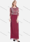 Wholesale Women's Elegant High Waist Sheer Mesh Floral Embroidery Half Sleeve Sequin Maxi Dress - Liuhuamall