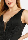 Wholesale Women's Elegant Plain Deep V-Neck Zip Back Sequin Split Wrap Hem Evening Dress - Liuhuamall