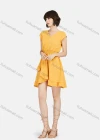 Wholesale Women's Casual Wrap V Neck Cap Sleeve Ruffle Hem Plain Short Dress - Liuhuamall
