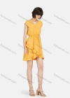 Wholesale Women's Casual Wrap V Neck Cap Sleeve Ruffle Hem Plain Short Dress - Liuhuamall