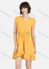 Wholesale Women's Casual Wrap V Neck Cap Sleeve Ruffle Hem Plain Short Dress - Liuhuamall