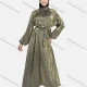 Wholesale Women's Muslim Islamic Elegant Mock Neck Lantern Sleeve Maxi Dress Olive Drab Clothing Wholesale Market Liuhua