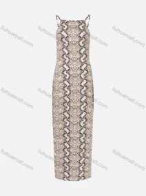 Wholesale Women's Sexy Spaghetti Strap Snakeskin Print Open Back Side Split Maxi Dress, LIUHUA CLOTHING WHOLESALE