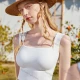 Wholesale Women's Basics Plain Breathable Ribbed With Built-in Bra Camisole 608# White Clothing Wholesale Market Liuhua