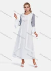 Wholesale Women's Elegant Crew Neck Bell Sleeve Striped Splicing Embroidery Lace Maxi Dress - Liuhuamall