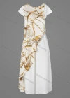 Wholesale Women's Casual Chain Print Splicing Round Neck Ruffle Trim Maxi Dress With Belt - Liuhuamall