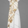 Wholesale Women's Casual Chain Print Splicing Round Neck Ruffle Trim Maxi Dress With Belt preview