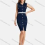 Wholesale Women's Casual Collared Dual Pockets Button Down Frayed Raw Hem Denim Dress preview