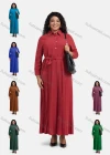 Wholesale Women's Plain Casual Button Front Long Sleeve Pleated Maxi Shirt Dress With Belt - Liuhuamall