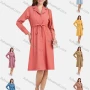 Wholesale Women's Casual Plain Lapel Button Down Long Sleeve Knee Length Shirt Dress With Belt preview