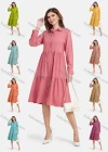 Wholesale Women's Plain Casual Button Down Long Sleeve Flared Hem Midi Shirt Dress - Liuhuamall