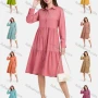 Wholesale Women's Plain Casual Button Down Long Sleeve Flared Hem Midi Shirt Dress preview