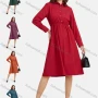 Wholesale Women's Plain Casual Button Front Long Sleeve Flared Hem Knee Length Shirt Dress preview