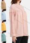 Wholesale Women's Chiffon Crew Neck Long Sleeve Button Down Ruffle Trim Plain Shirt - Liuhuamall