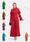Wholesale Women's Elegant Layered Sleeve Floral Embroidery Mandarin Collar Maxi Dress With Belt - Liuhuamall
