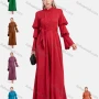 Wholesale Women's Elegant Layered Sleeve Floral Embroidery Mandarin Collar Maxi Dress With Belt preview