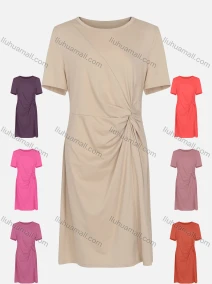 Wholesale Women's Casual Plain Round Neck Short Sleeve Twist Tee Dress, LIUHUA CLOTHING WHOLESALE