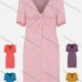 Wholesale Women's Space Dye Short Sleeve Deep V Neck Twist Front Casual Short Dress preview