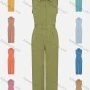 Wholesale Women's Plain Turn Down Collar Sleeveless Button Front Drawstring Patch Pocket Jumpsuit With Belt preview