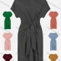 Wholesale Women's Round Neck Short Sleeve Twist Front Plain Casual Tee Dress preview