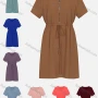 Wholesale Women's Casual Quarter Zip Drawstring Waist Short Sleeve V Neck Dress preview
