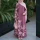 Wholesale 2026 Spring Summer Autumn Women Floral Print V-Neck Flared Loose Casual Long Dress Wine Clothing Wholesale Market Liuhua