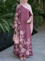 Wholesale 2026 Spring Summer Autumn Women Floral Print V-Neck Flared Loose Casual Long Dress, LIUHUA CLOTHING WHOLESALE