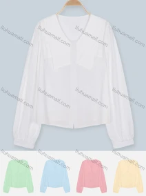 Wholesale Women's Casual Long Sleeve V Neck Lantern Sleeve Button Front Plain Shirt, LIUHUA CLOTHING WHOLESALE