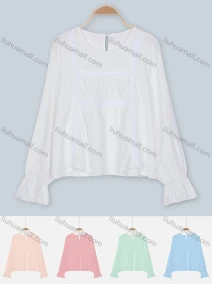 Wholesale Women's Casual Long Sleeve Round Neck Ruffle Sleeve Lace Trim Plain Top, LIUHUA CLOTHING WHOLESALE