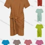 Wholesale Women's Casual Round Neck Short Sleeve Bowknot Tie Front Midi Dress preview