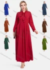 Wholesale Women's Elegant Tie Neck High Waist Pearl Decor Plain Maxi Dress - Liuhuamall