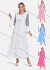 Wholesale Women's Elegant Crew Neck Bell Sleeve Striped Splicing Embroidery Lace Maxi Dress - Liuhuamall