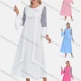 Wholesale Women's Elegant Crew Neck Bell Sleeve Striped Splicing Embroidery Lace Maxi Dress preview